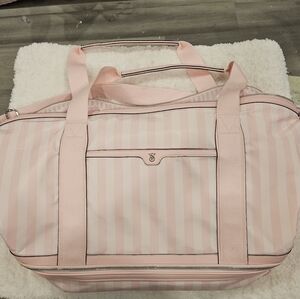 VICTORIA'S SECRET LIGHT PINK CREME HERITAGE STRIPE WEEKENDER BAG EX LARGE SIZE